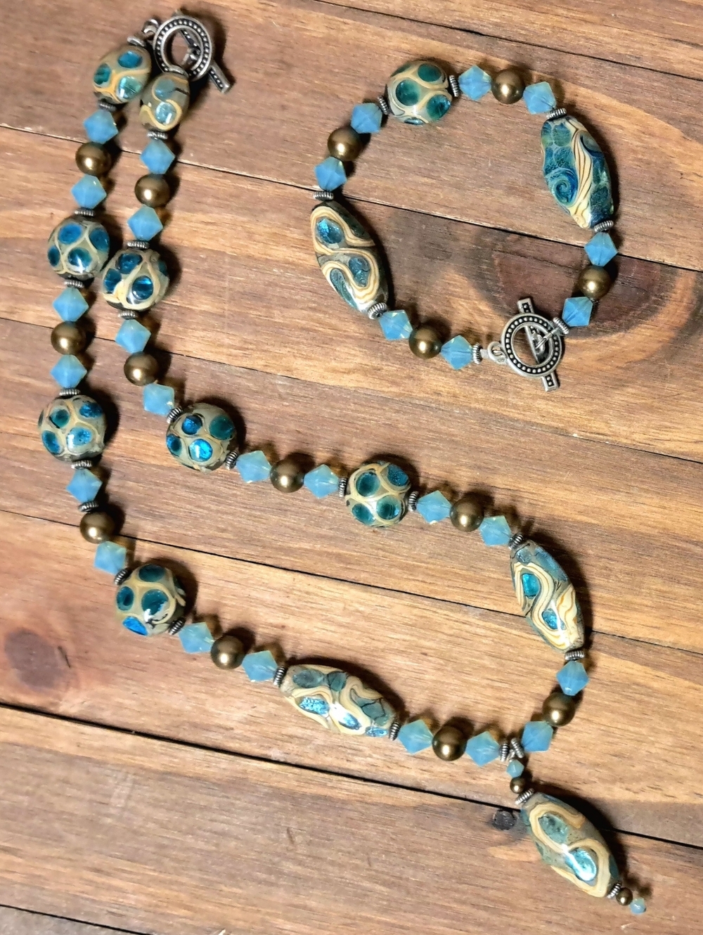 Hand Blown Lampwork Glass Beaded Necklace & Bracelet Set